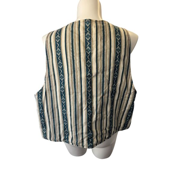 Handmade 80s Boho Reversible Vest Sz XL–2X Denim Patchwork Applique Stripe Cotto - Picture 4 of 10